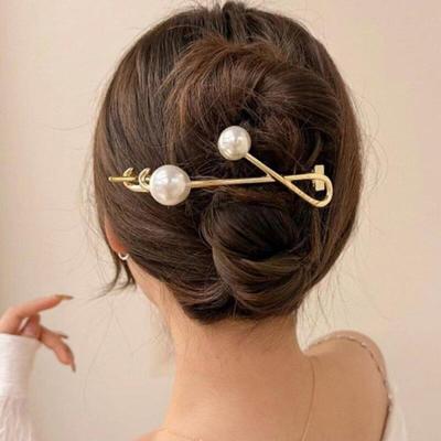 Женская металлическая заколка-зажим с двойным королем и жемчугом