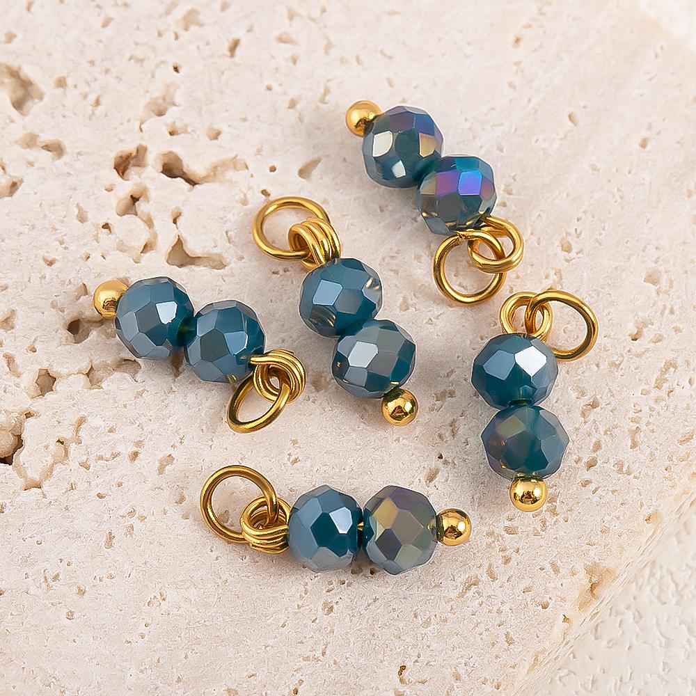 5pcs Colored Crystal Double Beads Charm Stainless Steel Earring Charms for Women DIY Handmade Necklaces Bracelet Jewelry Making