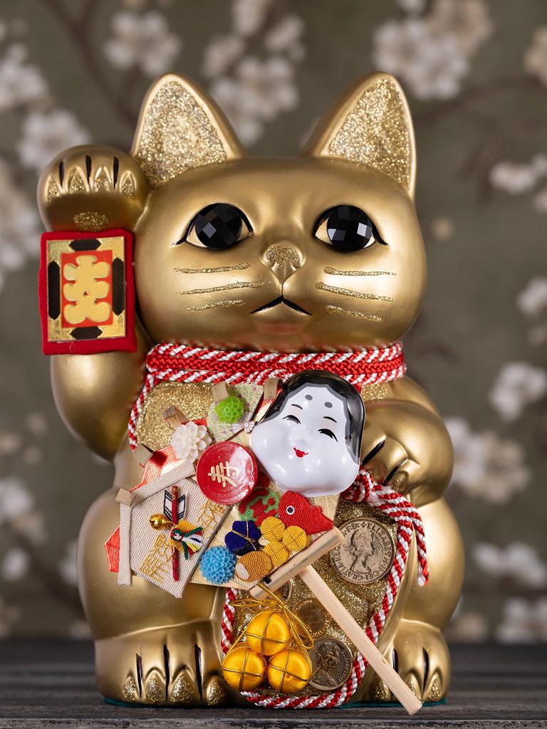 Счастливый кот Ацуме, правая рука, счастливый кот, манеки, счастливый фэн-шуй, украшение, коробка для пожертвований, золото (L-SIZE Золотой) Поднятый/Керамический_Lucky (fa_L