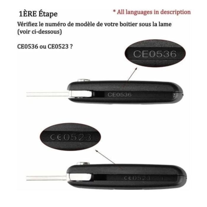 Складной чехол для ключа с 2 кнопками (плип), совместимый с автомобилями Peugeot Citroën