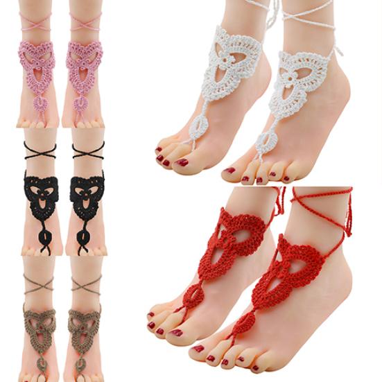 Girl's Barefoot Anklet Crochet Cotton Ankle Chain Sandal Bracelet Foot Jewelry