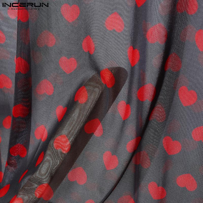 INCERUN Men Short Sleeve Mesh Sheer Print Party Club T-shirts Tee
