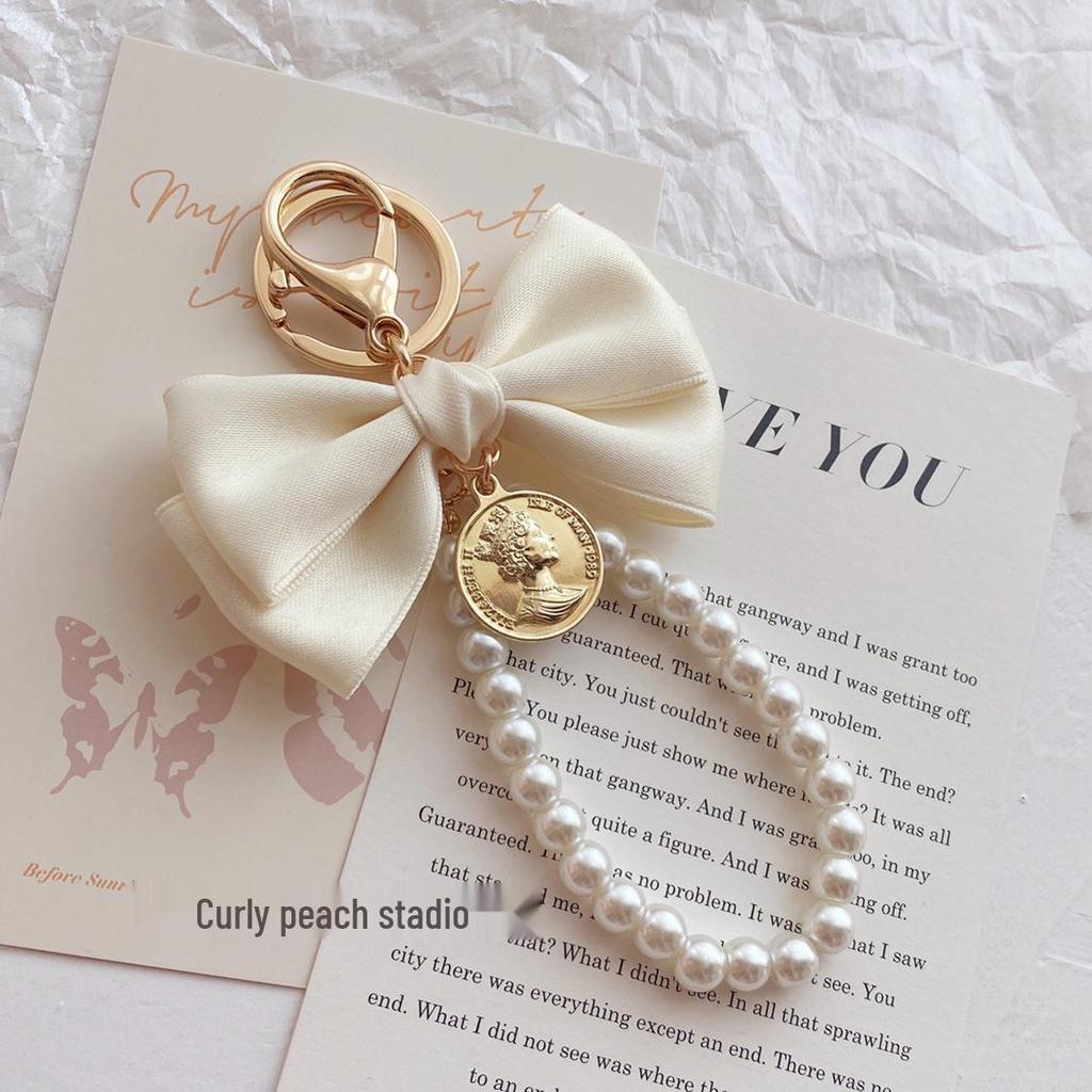 Matte Pearl Bow Keychain Pendant for Girls