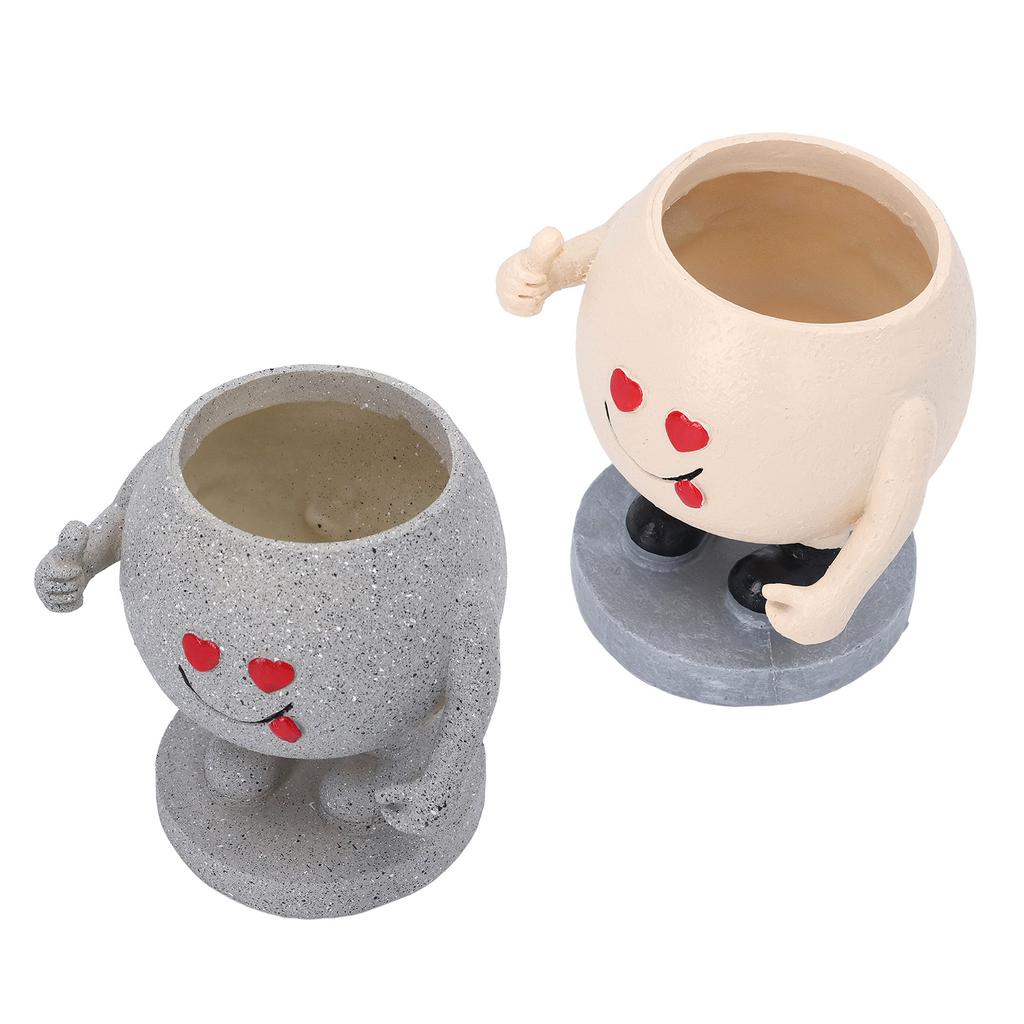 Милый круглый горшок для растений с изображением мультяшного лица из смолы, цветочный горшок с дренажным отверстием для суккулентов Ind