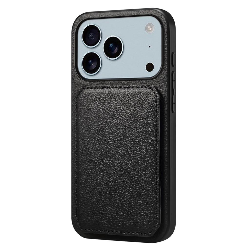 Чехол для iPhone 17 Pro с держателем для карт, подставкой, текстурированной телячьей кожей + ПК + ТПУ, чехол для телефона