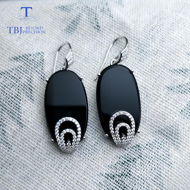 Bolaijewelry Длинные серьги Vogue с крючком, натуральный черный агат, оникс, стерлинговое серебро 925 пробы, розовое золото, 26,4 карата, серьги для подарка женщине