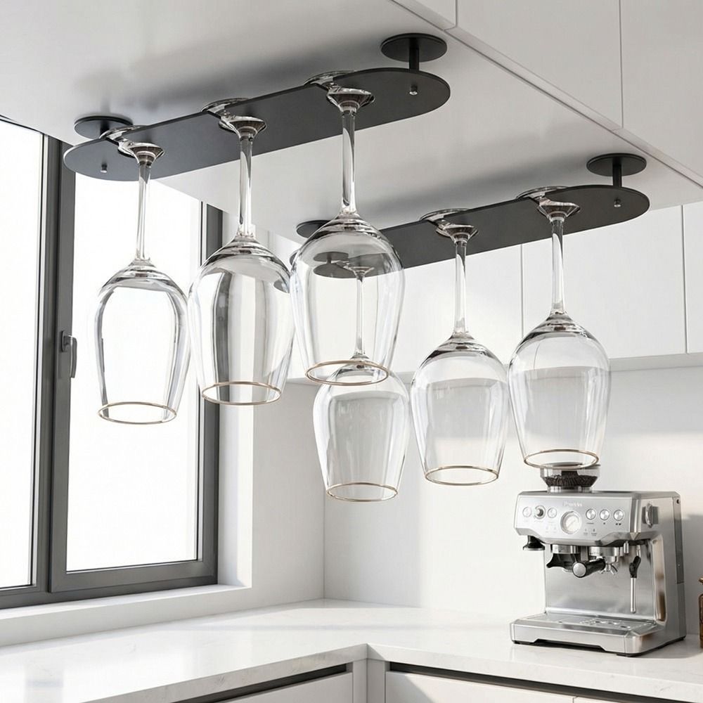 2/3/4 Slots Upside Down Shelf Space Aluminum Inverted Goblets Rack Practical Wine Glass Rack Bar