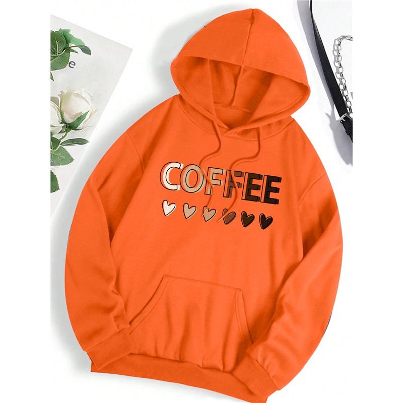 Love Coffee Смешные буквы Графический Принт Толстовка Женская Модная Флисовая Толстовка Повседневная С Капюшоном Осенняя Одежда Оверсайз