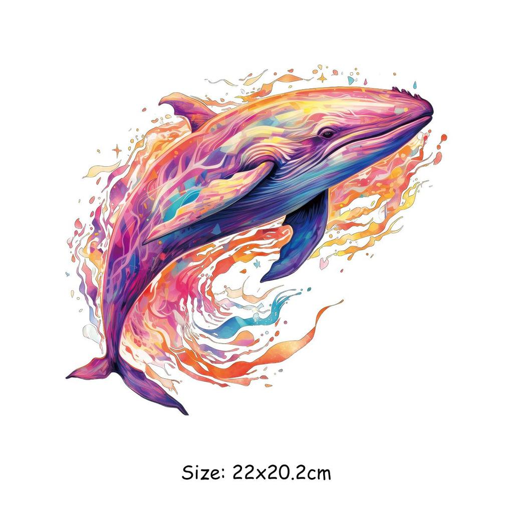 1/2 шт. гигантский кит, бродящий вокруг наклейки с теплопередачей, цветные наклейки с морскими животными своими руками для одежды, изготовления футболок, украшения подушек