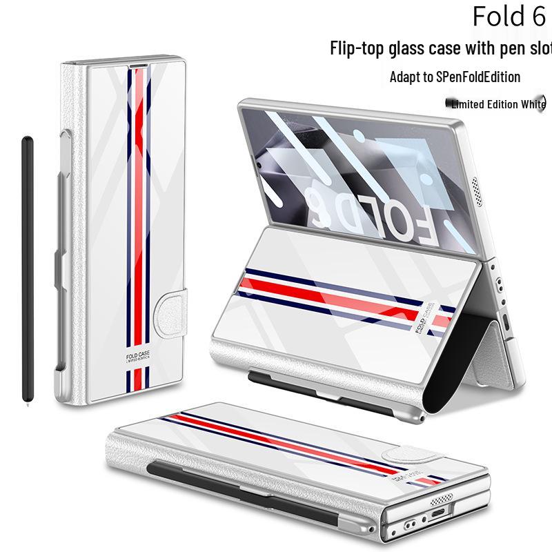 Кожаный чехол-книжка Samsung Z Fold 6 со слотом для стилуса и стеклянной крышкой – Стильный и деловой.