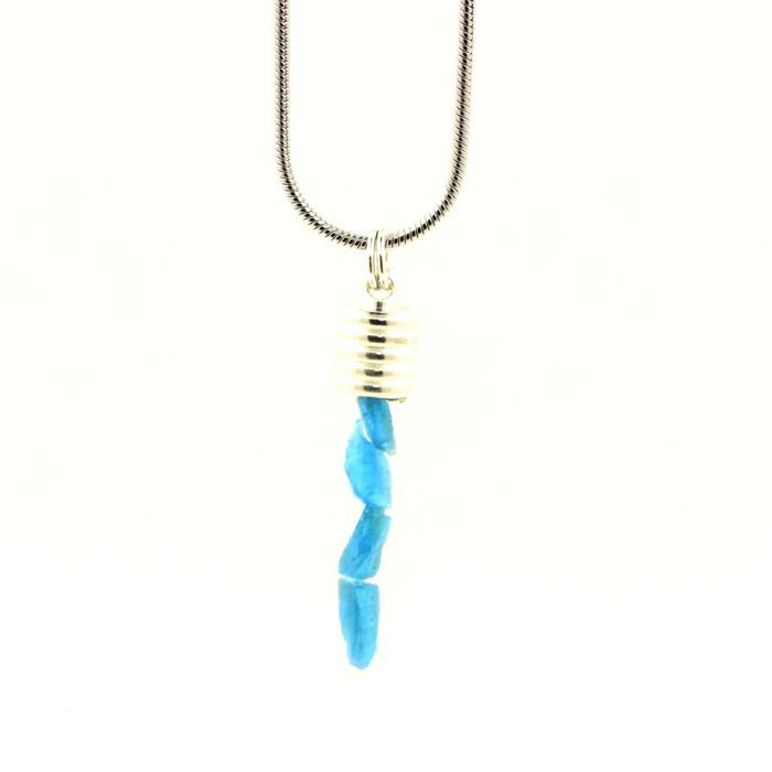 Necklace - Apatite - Tube and Spiral - Stainless Steel - Neon Blue - Unisex Jewelry