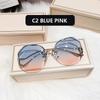 Fashion Tea Gradient Sunglasses Women Ocean Water Cut Trimmed Lens Metal Curved Temples Sun Glasses Female UV400