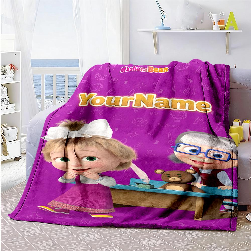 Masha Bear Customize Your Name Blanket Cozy Customizable Blanket Warmthful Decor for Bed Bedding Livingroom Sofa All-Season Use