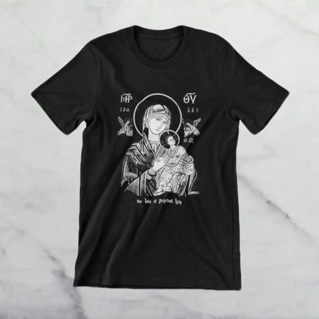 Our Lady of Perpetual Help TShirt 100 Cotton ONeck Summer Short Sleeve Casual Unisexs Tshirt Size S3XL