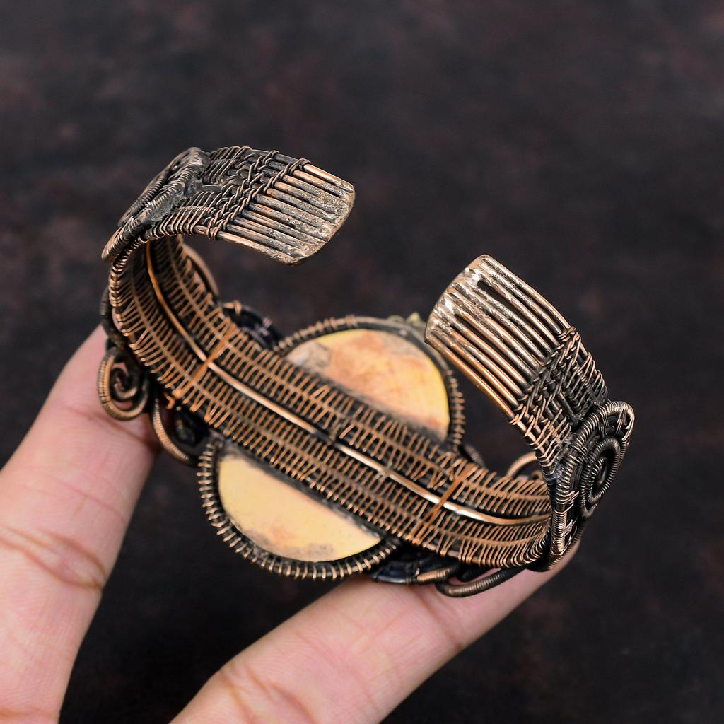 Браслет-манжета из содалита, медная проволока, регулируемый браслет, браслет ручной работы, браслет из драгоценных камней, браслет-манжета с цветком, медная проволока, ювелирное изделие, подарок для нее