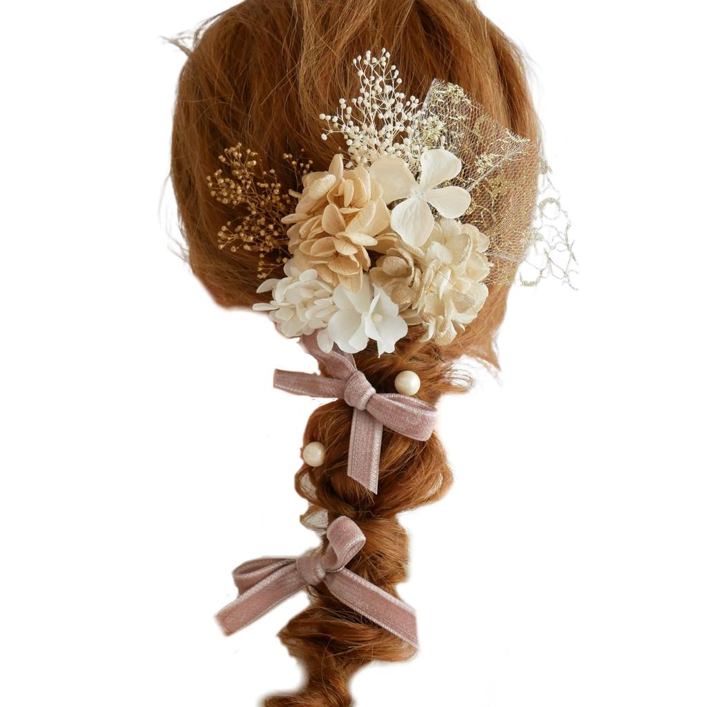 Preserved Flower Hair Ornament with Lace for and Japanese Clothing [Bria] (Pink) Coming-of-Age Ceremonies, Graduations, Weddings, Shichi-Go-San,