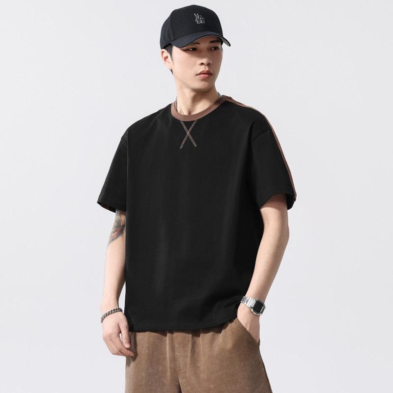 Heavy Short-sleeved T-shirt for Men Pure Cotton American Simple Summer Half-sleeved Round Collar