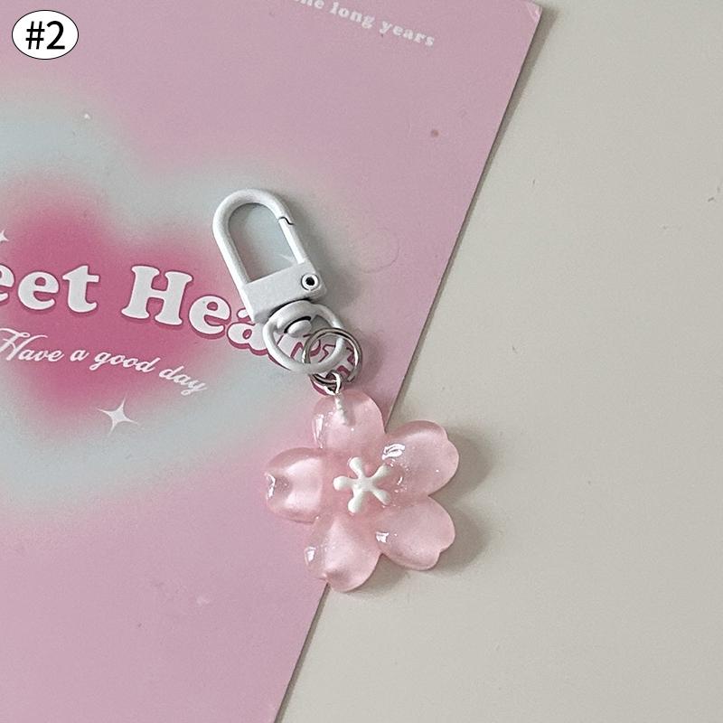 Lovely Sakura Flower Keychain Charm Cute Colored Transparent Flower Keychain Pendant Enamel Bag Hanging Pendent Charms Key Ring