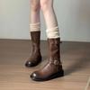 Модная дизайнерская женская обувь 2024 года, осень-зима, новые женские сапоги на платформе, классические коричневые сапоги с круглым носком, британские женские сапоги до середины голени