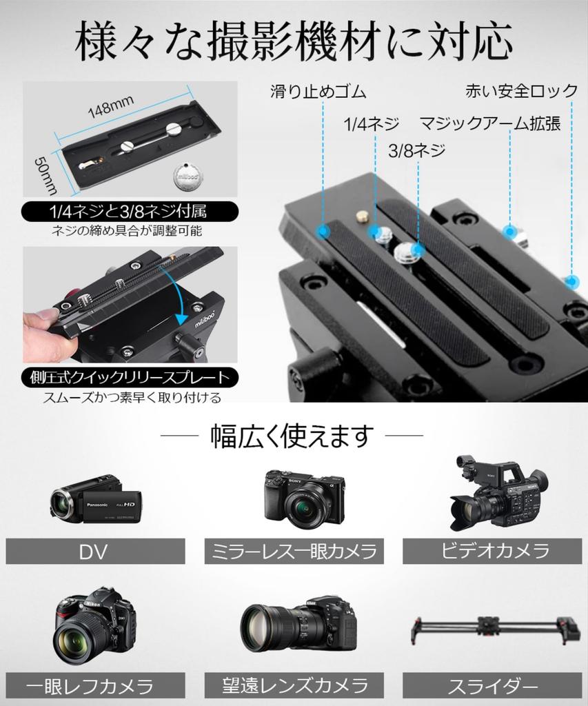 Miliboo Mtt601a Basic Version Camera Tripod with Fluid Maximum Load Height Aluminum Tripod for DSLR Cameras and Camcorders Video Live 360° Head, 10kg,