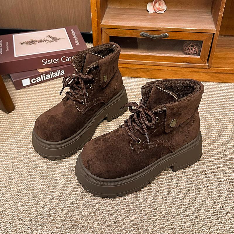 Женские зимние легкие теплые ботинки на толстой подошве на шнуровке, с мягкой стелькой, нескользящие, износостойкие, повседневные кроссовки, плюшевые хлопковые ботинки Мартин