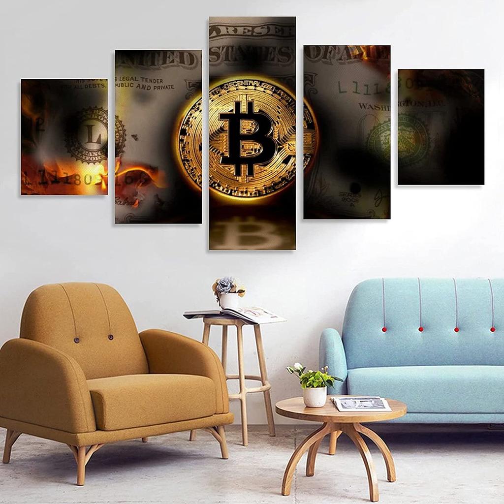 Серебряные и золотые биткойны Crypto BTC 5 шт. HD настенное искусство холст постеры живопись для гостиной домашний декор фото украшения