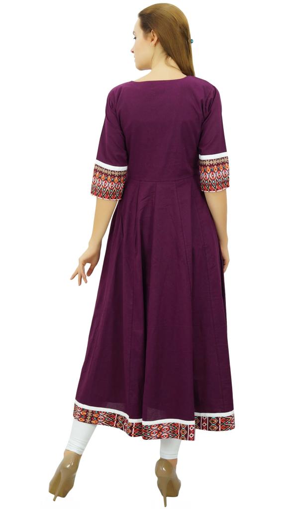 Phagun Женское дизайнерское однотонное хлопковое платье в этническом индийском стиле Анаркали Курта – 10