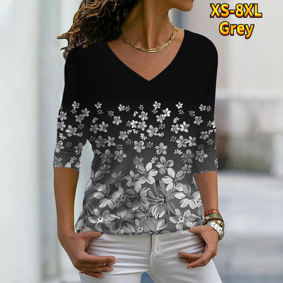 Женские осенние футболки с длинными рукавами и цветочным принтом розовых фрагментированных цветов, свободные футболки с v-образным вырезом размера плюс, топы, удобная блузка