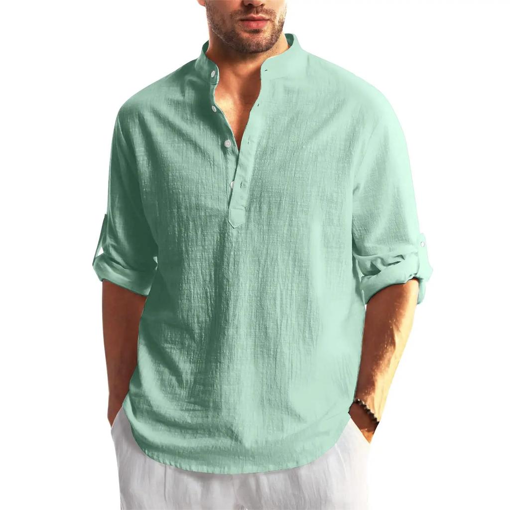 New Men's Casual Blouse Cotton Linen Shirt Loose Tops Long Sleeve Tee Shirt Spring Autumn Casual Handsome Men's Shirts