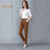 Women Pants Elastic High Waist Solid Color Slim Fit Trousers with Pockets Casual Commuting Style Office Lady Pants