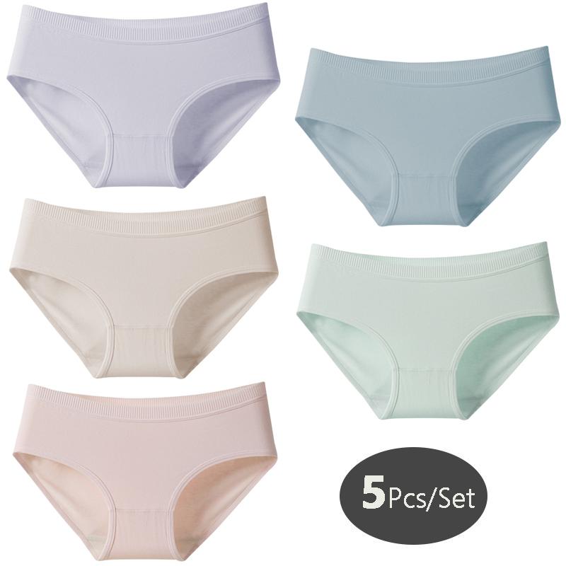 5Pcs/Set Cotton Women Panties Breathable Underwear Cute Bow Girls Briefs Low Waist Underpants