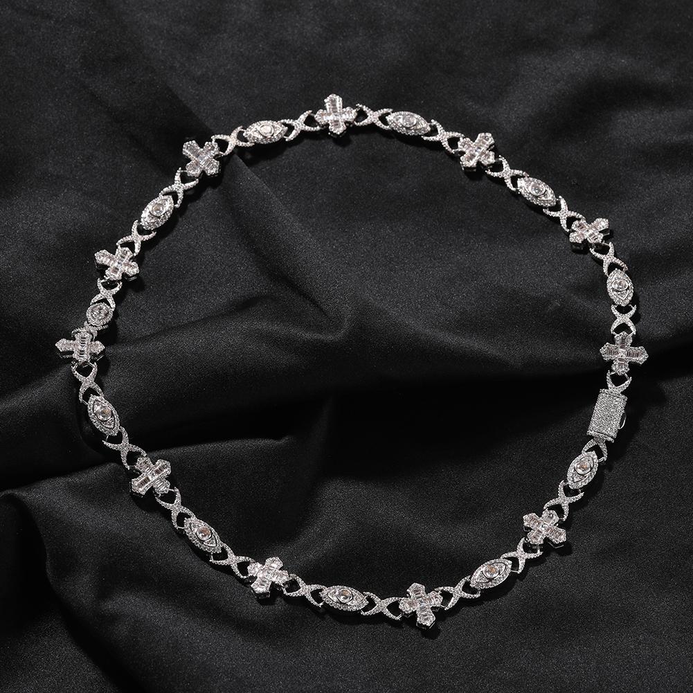 THE BLING KING BaguetteCZ Cross Infinity Link Chain Necklace Iced Out 5A Cubic Zirconia Charm Lucky Eye Choker HipHop Jewelry