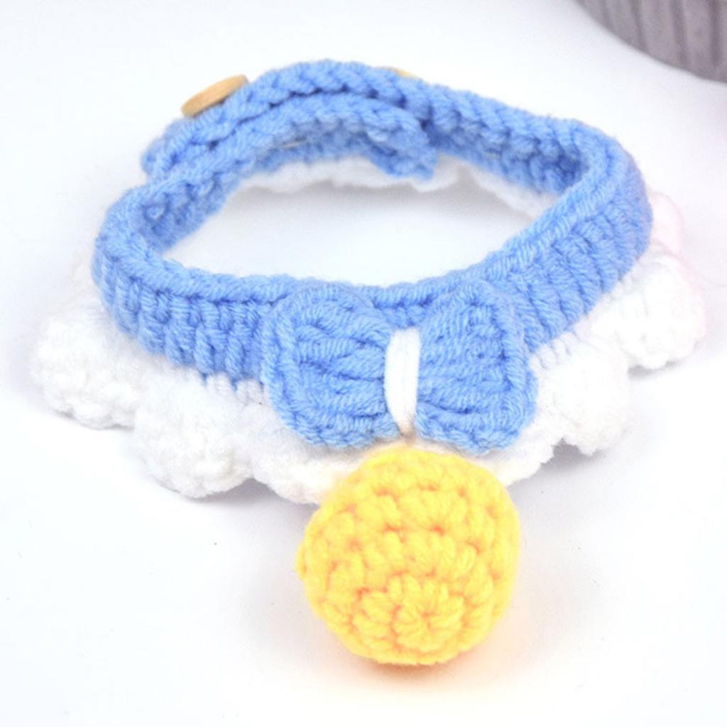 Knitting Cat Collar with Bell Bow Tie Decoration Kitten Bib Accessory Cute Pet Neck Wrap for Small