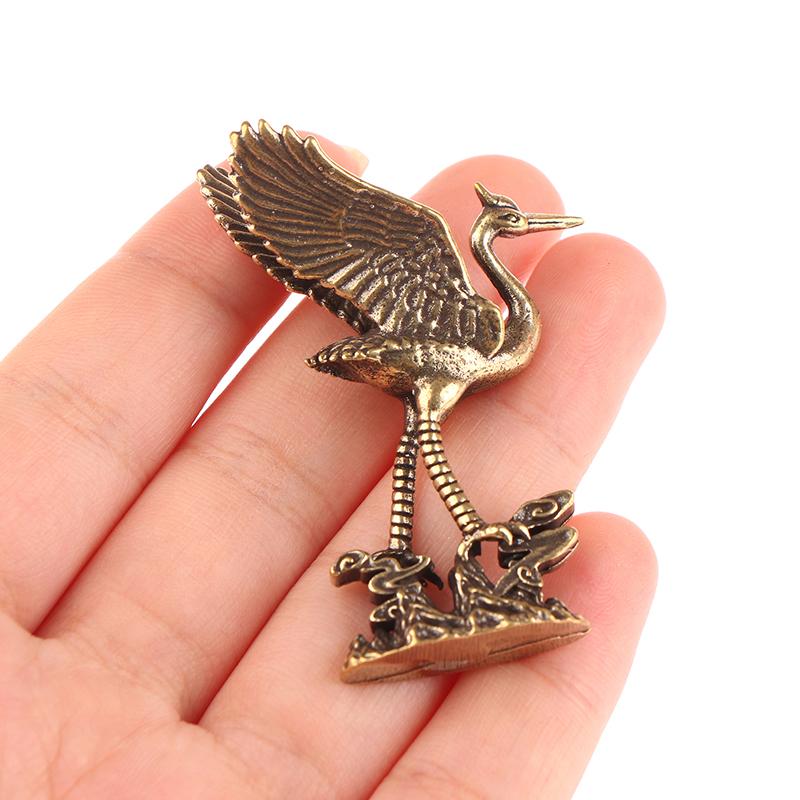 1Pc Brass Crane Figurines Miniatures Desktop Ornaments Living Room Decoration