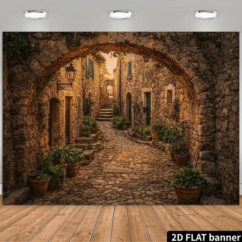2D Фотофон для портрета на европейской деревенской улице