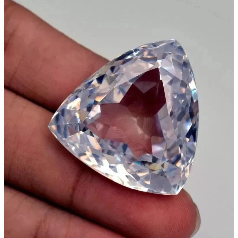 Natural White Color Zircon AAA 50 Ct+ Trillion Cut Certified Huge Gemstone