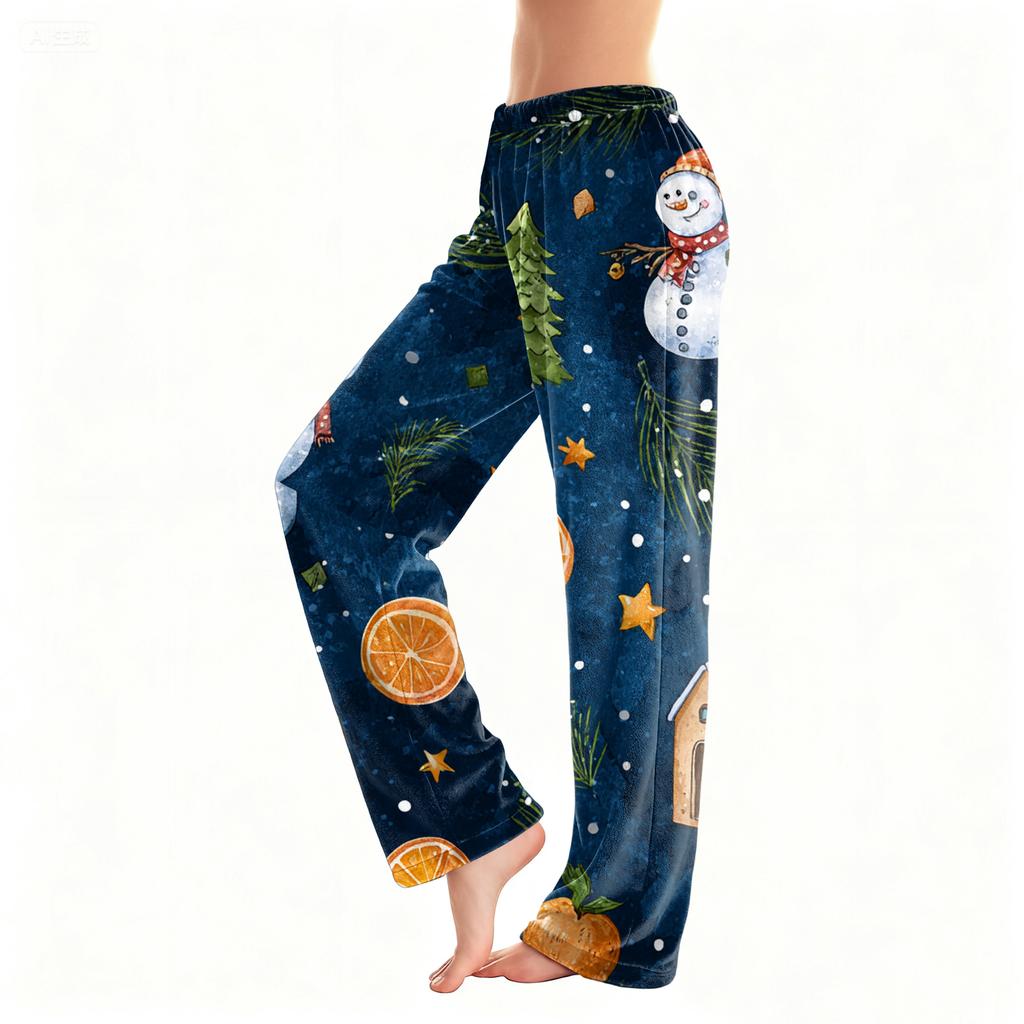 Женские повседневные модные фланелевые брюки с рождественским принтом, пижамные брюки