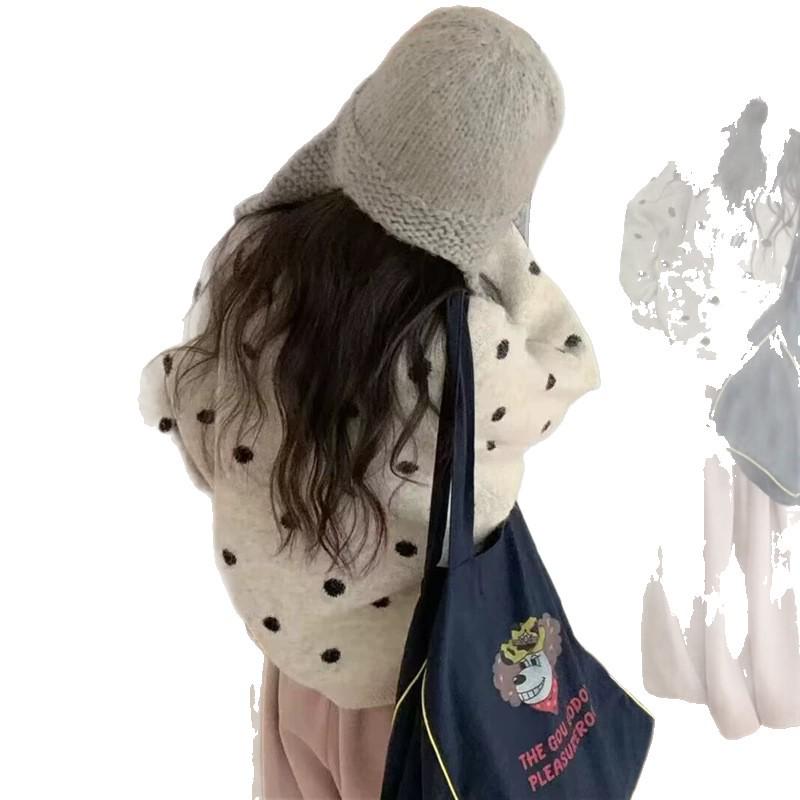 Korean Polka Dot Knit Cardigan: Women's Cozy Round Neck Sweater - 2025 Autumn/Winter Collection