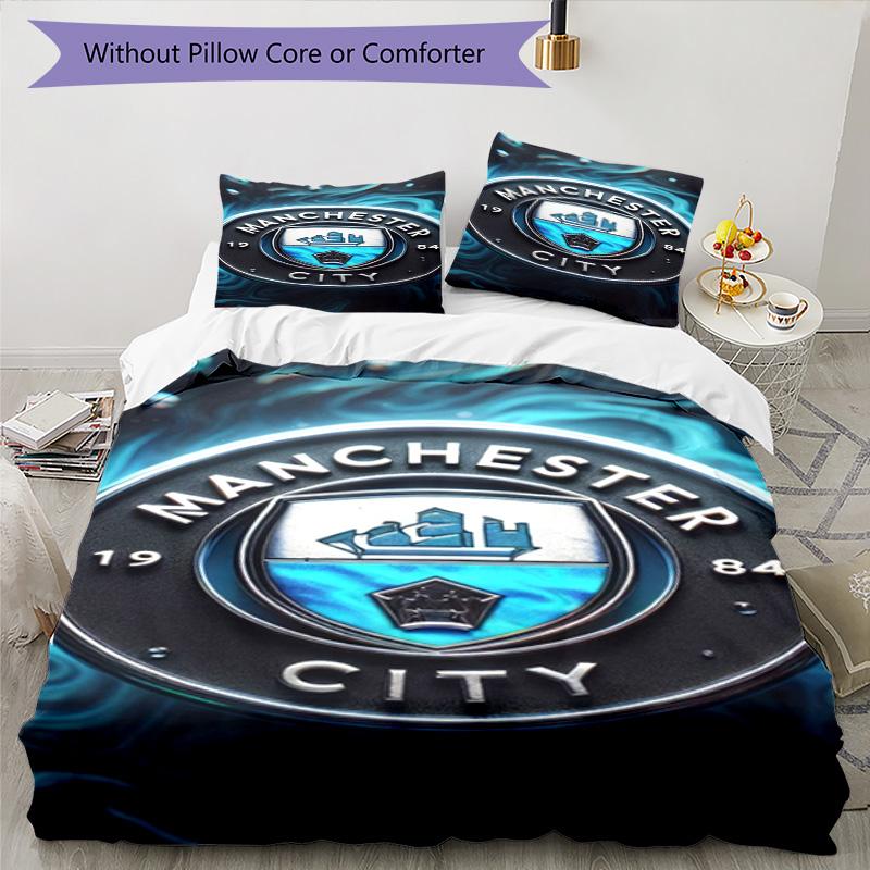 Manchester City F.C Printed Pattern Duvet Cover Set – includes 1 duvet cover and 2 matching pillowcases Bedroom decor Christmas gifts