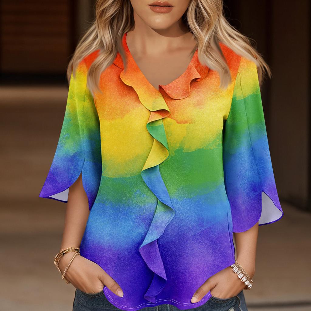 Рубашки с рукавом 3/4 для женщин, милые топы, футболки с рисунком, блузки, повседневные базовые топы больших размеров, пуловеры