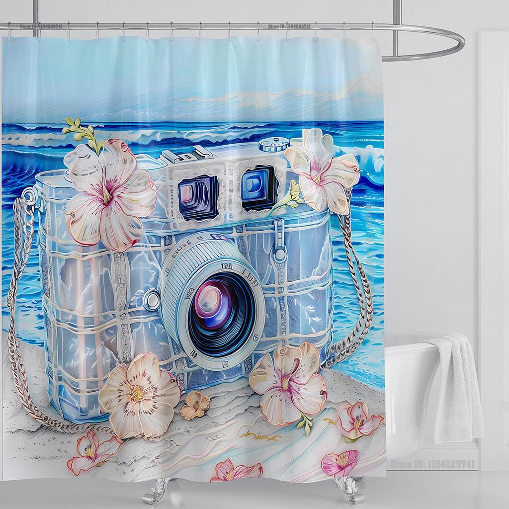 Ocean Wave Scenery Shower Curtain Waterproof Shower Curtain Polyester Fabric 3D Printed Curtain Bathroom Decoration With Hooks