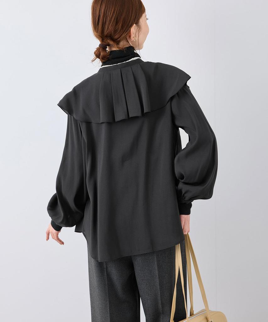 ROPE PICNIC Frill Collar Black Women's Blouse, (01)