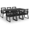 Dining Set - vidaXL - 7 Pcs - Black PVC Rattan - Rectangular Table - 6 Chairs - Outdoor