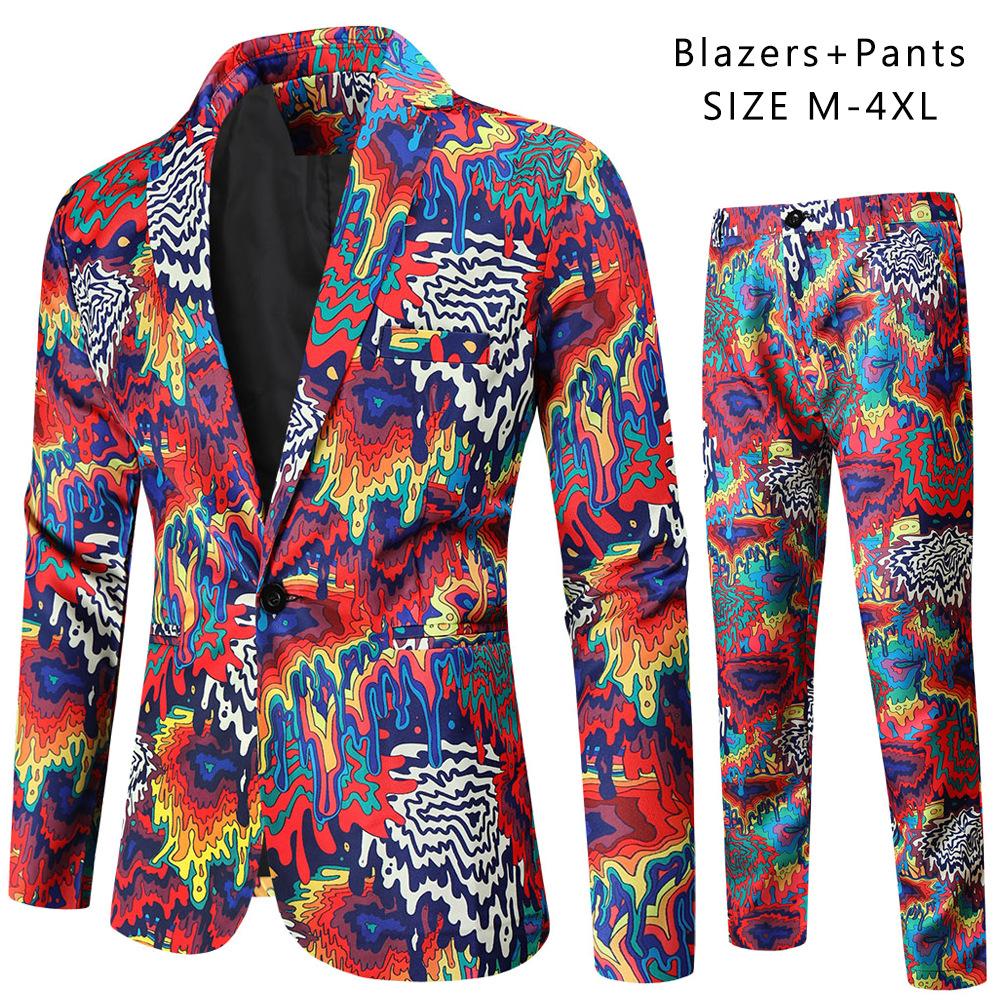 Весенне-осенний мужской повседневный костюм, модный мужской костюм с цифровой печатью, комплект из двух предметов