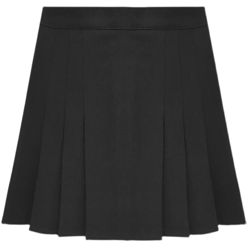 2024 Women's Black Pleated A-Line High-Waisted Midi Skirt - Versatile College Style Fashion