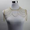 Multilayer Gold Color Metal and Pearl Chains Shoulder Chain for Women Punk Long Tassel Neck Body Jewelry Party Gifts