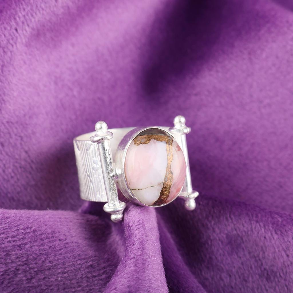 Natural Pink Opal Turquoise Gemstone 925 Sterling Silver Jewelry Handmade Ring RR-22-34