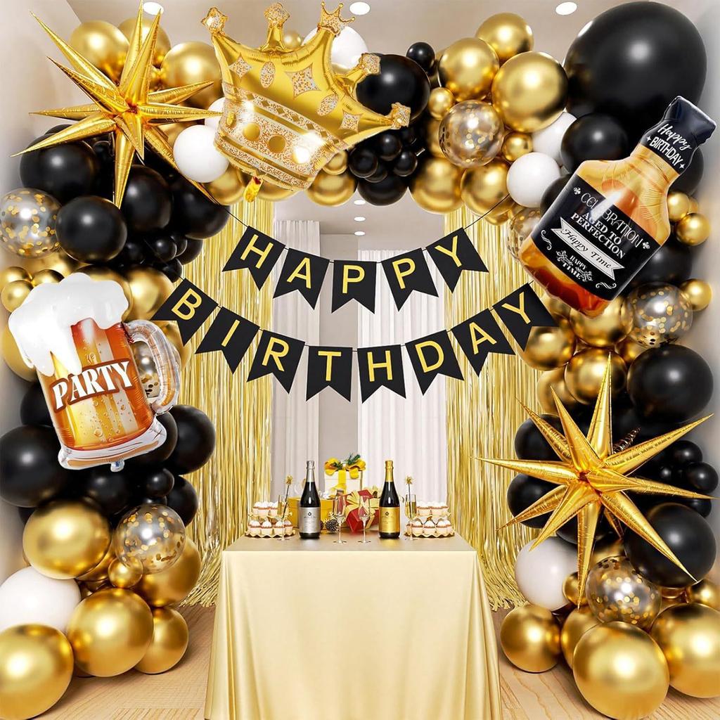 Black Gold Balloon Garland Arch Kit for Graduation or Birthday Decoration
