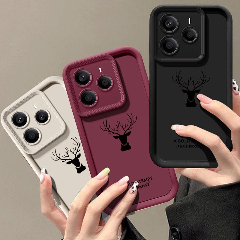 Матовый чехол TPU с принтом оленя для Xiaomi 14T Pro 13T Poco X7 F6 X6 M6 X5 Redmi 14C Note 14 13 Pro 12 11 10, мягкий противоударный чехол для телефона