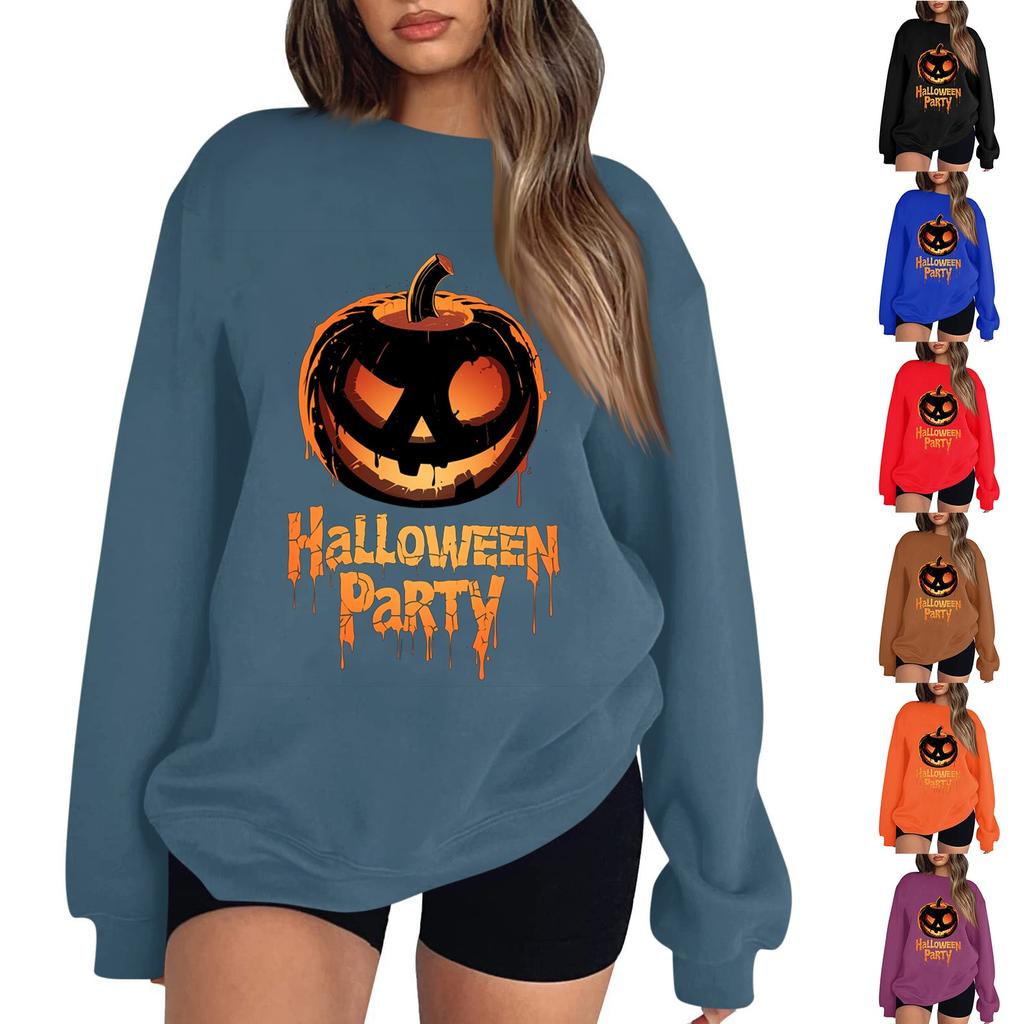 Women's Casual Fashion Printed Long Sleeved Knitted Sportswear Top, Loose Fit Halloween